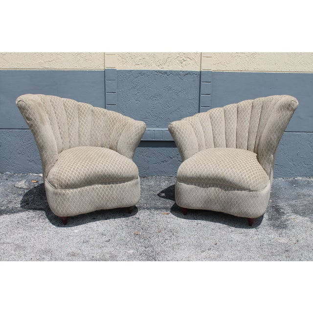 1940s Vintage Luxe Art Deco/ Hollywood Regency Fan Back Club Chairs A