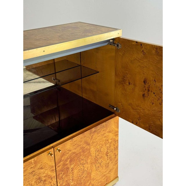 Brown Exclusive Lacquered Burlwood and Brass Bar Cabinet, 1970s For Sale - Image 8 of 15