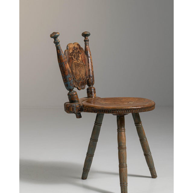 19th Century Sweden Weathered Honey Oak Carved Oak Swivel Chair For Sale - Image 10 of 11