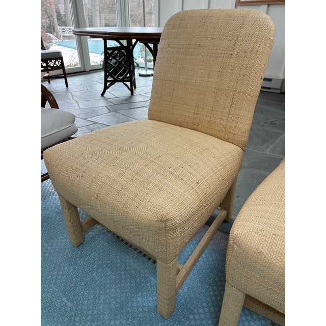1980s Pair of Fully Upholstered Raffia Chairs For Sale In Philadelphia - Image 6 of 7