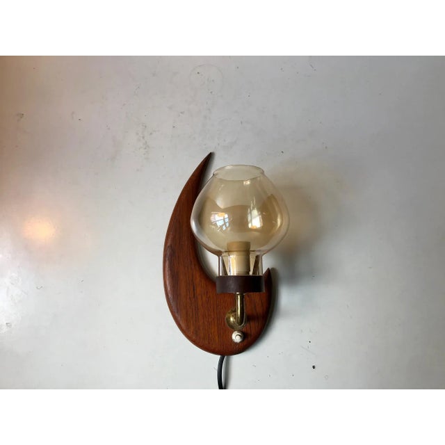 1960s Scandinavian Teak and Smoked Glass Moon Sconce, 1960s For Sale - Image 5 of 7