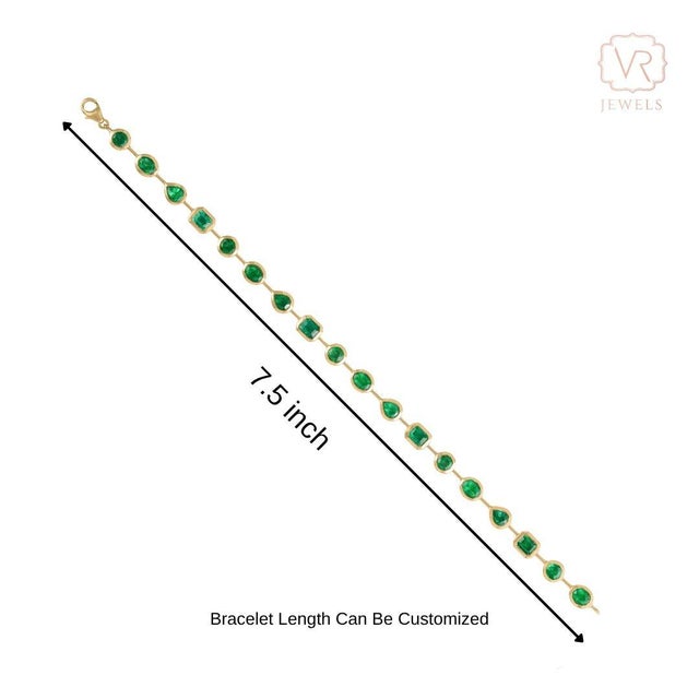 Designer 6.13ct Mixed Cut Bezel Set Emerald Contemporary Bracelet in 14k Gold For Sale - Image 12 of 18