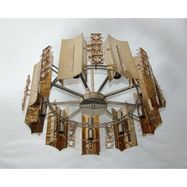 Brass & Cystal Glass Chandelier, 1970s For Sale - Image 4 of 9