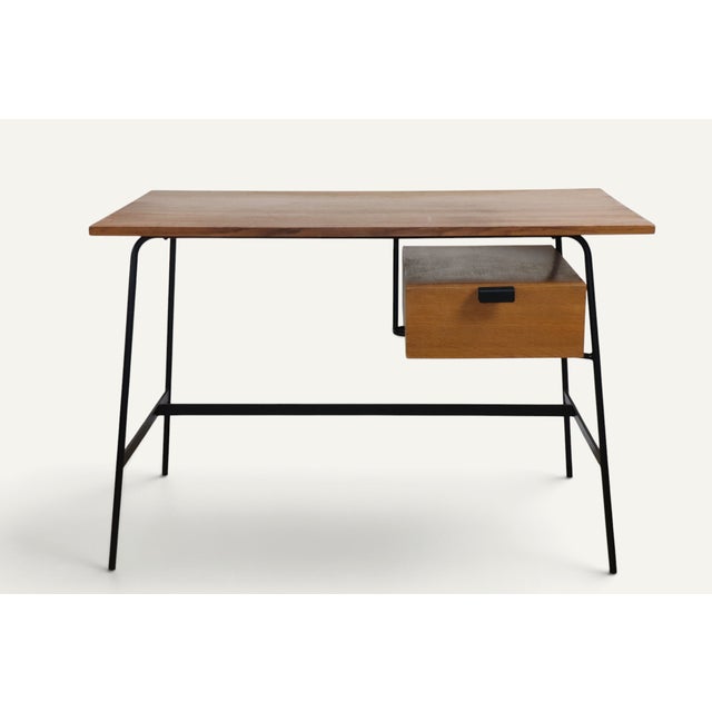 Mid-Century Modern Desk by Pierre Paulin for Thonet in Oak and Black Metal, 1950s For Sale - Image 3 of 18