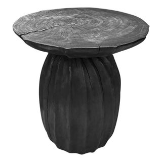 Sculptural Side Table Mango Wood Burnt Finish For Sale