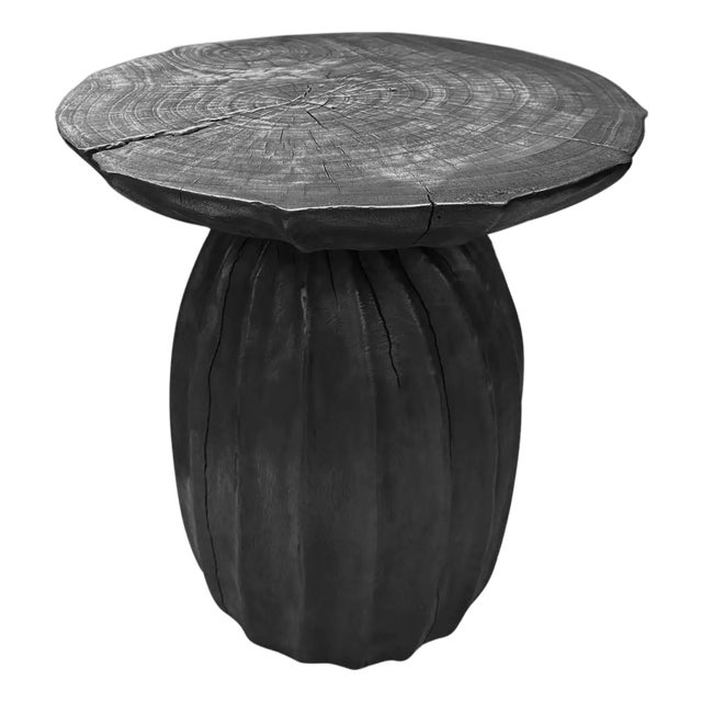 Sculptural Side Table Mango Wood Burnt Finish For Sale