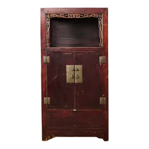 Chinese Red Lacquer Cabinet With Display Shelf