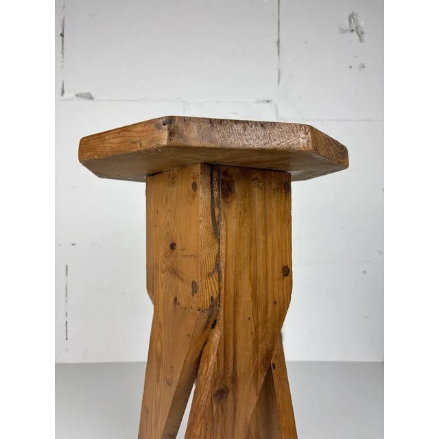 Mid-Century Modern Mid-Century Brutalist Artisanal Handcrafted Pine Stool, France, 1960s For Sale - Image 3 of 18