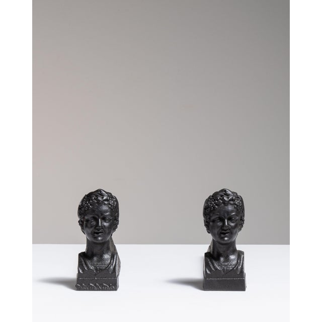 19th Century France Chocolate Iron Bust Bookends For Sale - Image 13 of 15