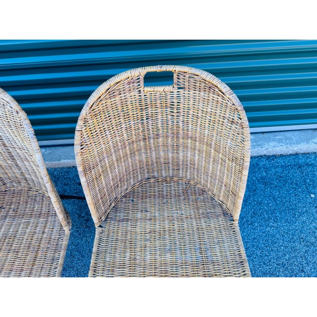 Vintage 1950s Wicker & Iron Table With 4 Chairs in the Style of Frederick Weinberg For Sale - Image 4 of 4