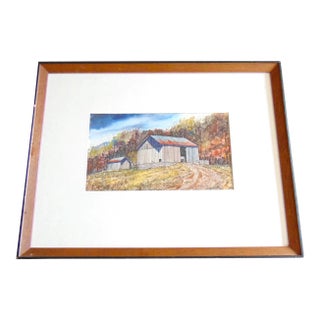 Original Watercolor Painting "Autumn Barn Near Berwick Pennsylvania" 1970s Darell Koons 19.5" X 15" For Sale