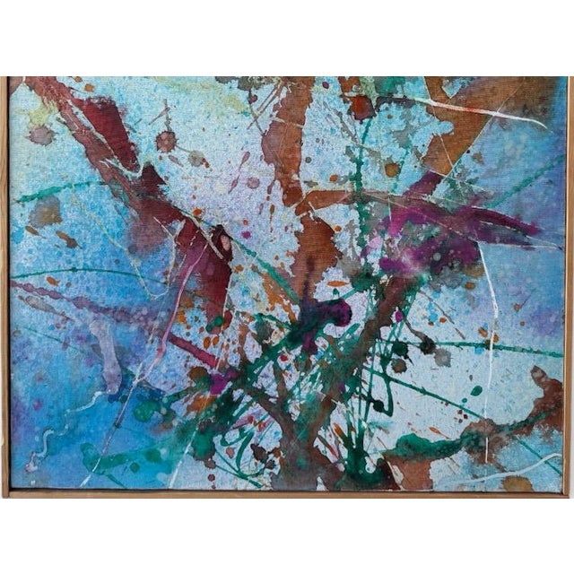 Blue Mid 20th Century Abstract Triptych by Lenore Jaffe Original Action Painting For Sale - Image 8 of 12
