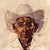 This oil on canvas artwork presents a close-up portrait of an elderly man, characterized by his weathered features and a...