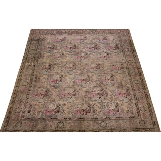 Beautiful antique Bidjar hand-knotted wool rug with a brown color field. This Persian rug has gray and pink accents in a...