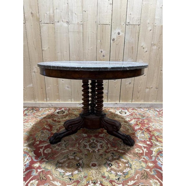 Empire Round Tripod Pedestal Table with Claw Feet in Mahogany and Marble For Sale - Image 9 of 9