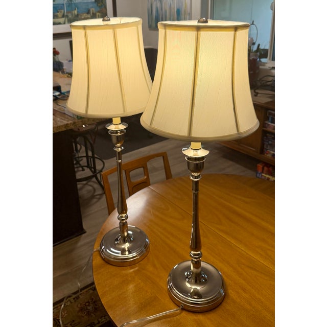 Ralph Lauren Chrome Candlestick Table Lamps - a Pair For Sale - Image 9 of 12