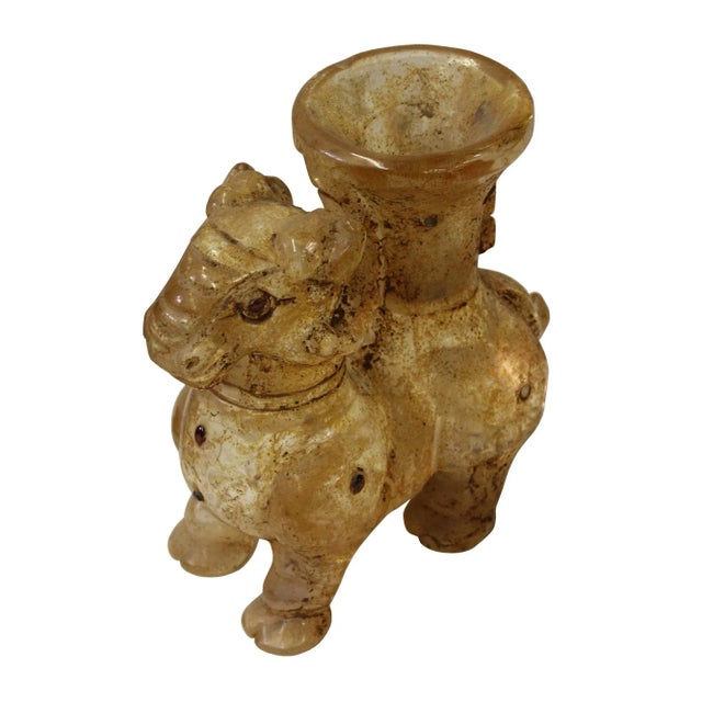 1970s Chinese Clear Crystal Glass Vintage Dusty Finish Ram Jar Figure For Sale - Image 5 of 7