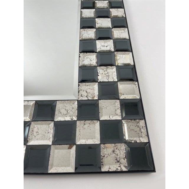 Black and Silver Checkerboard Design Beveled Glass Square Mirror For Sale - Image 4 of 5
