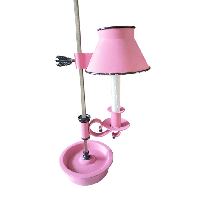 This is a charming single candle French Bouillotte table lamp with metal shade adjustable along the center pole. The lamp...