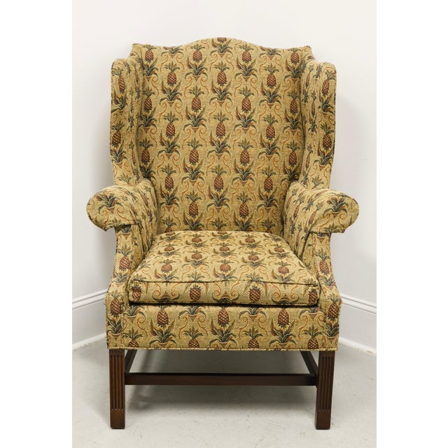 Southwood Mahogany Frame Chippendale Pineapple Fabric Wing Back Chair W/ Ottoman For Sale In Charlotte - Image 6 of 15