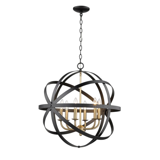 The Orbit 6 Light Chandelier, Matte Black and Antique Brass Chairish