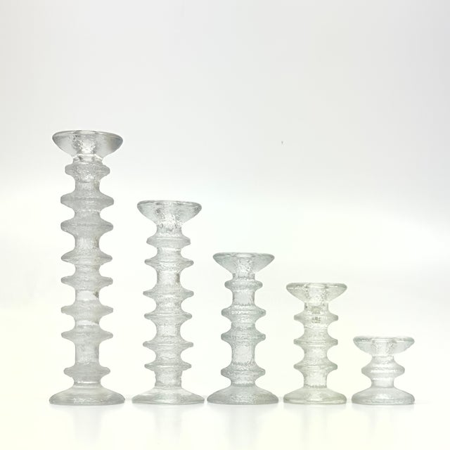 Transparent textured candle holders, group of 5. A groovy group of textured ice glass candle holders by Timo Sarpaneva for...