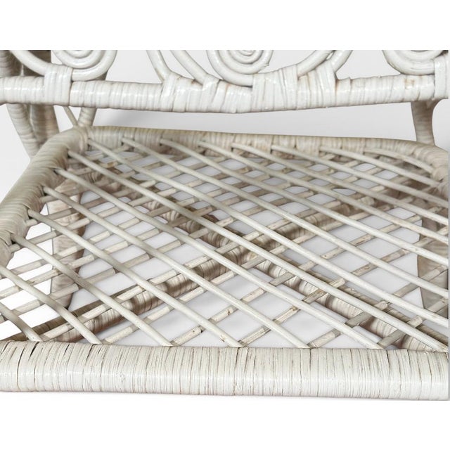 Vintage Boho Chic White Wicker Scrolled Side Tables With Glass Tops - A Pair For Sale - Image 11 of 13