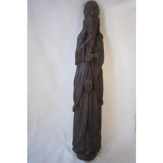 Tall Chinese Carved Wood Immortal Sculpture, 33" For Sale - Image 4 of 9