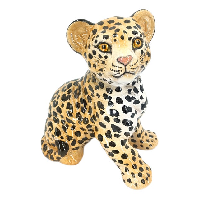 Hand-Painted Ceramic Leopard, Italy, 1960s For Sale
