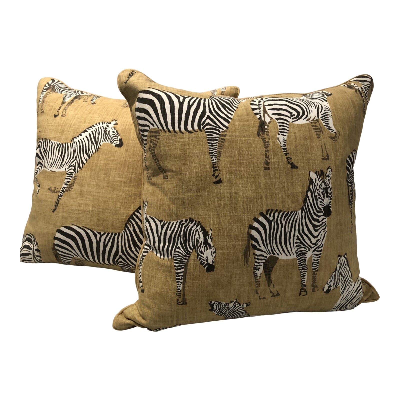 Gold Zebra Print Pillows With Inserts A Pair Chairish