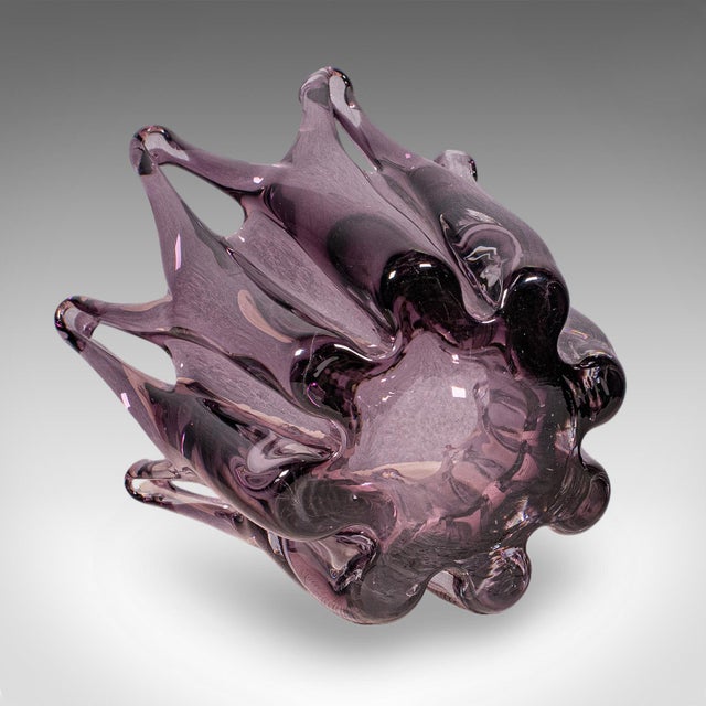 Glass Vintage Starburst Display Bowl, Czech, Bohemia Art Glass Fruit Dish, Mid Century For Sale - Image 7 of 10