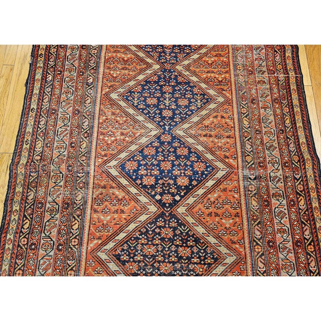 Vintage Persian Malayer Gallery Rug, Hand-Knotted Wool, Geometric Pattern, 7x17, Brick Red & Blue For Sale - Image 9 of 15
