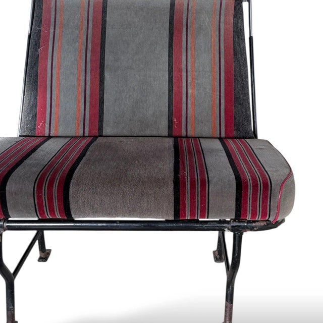 Vintage Industrial Bench with Racing Stripe Upholstery For Sale - Image 5 of 9