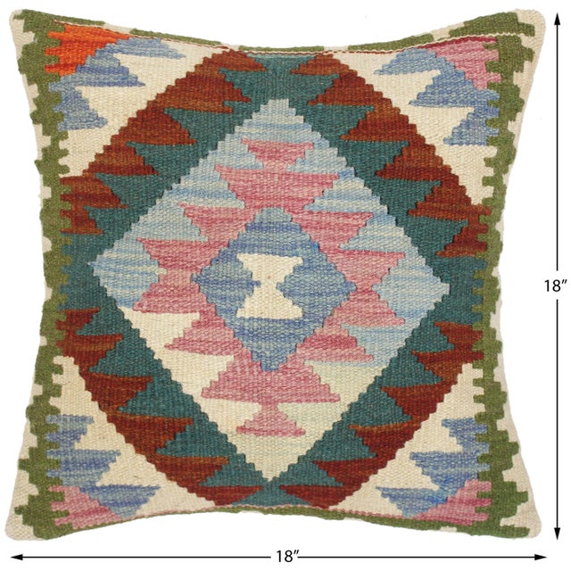 Geometric Turkish Caron Hand Woven Kilim Throw Pillow For Sale - Image 4 of 5