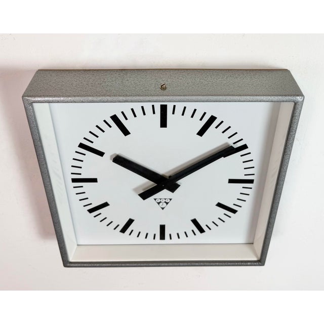 Industrial Grey Square Wall Clock from Pragotron, 1980s For Sale - Image 4 of 15