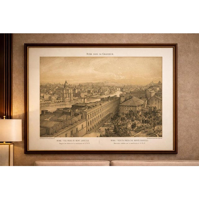 Rome Panorama from Monte Gianicolo, Antique City View Print 1869 : This expansive panoramic view depicts Rome as seen from...