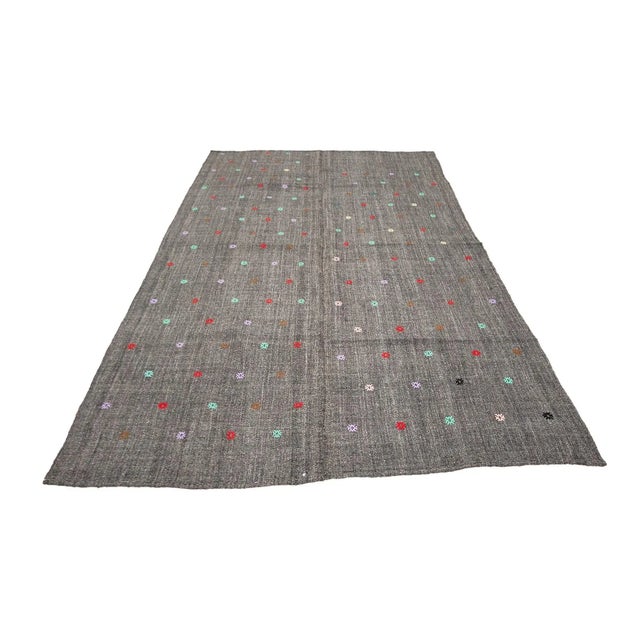 Handwoven vintage modern kilim rug from Adana Region of Turkey. Approximately 50-60 years old. In very good condition.