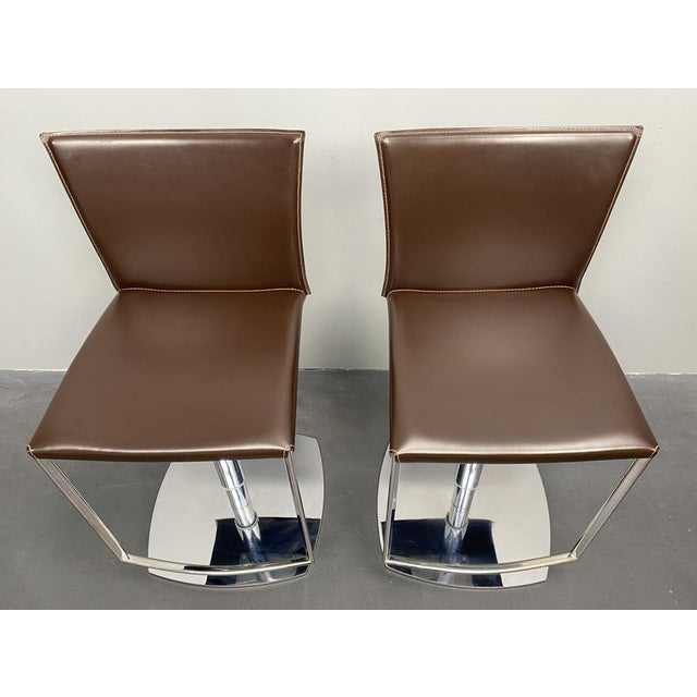 Set of German Nobile Bar Stools in Leather with Chrome Frame by Draenert, 1990s For Sale - Image 5 of 8