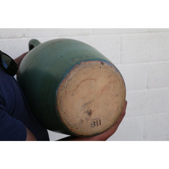 Antique 1920s Olive Green Glazed Oil Jar With Wrought Iron Stand For Sale - Image 15 of 16