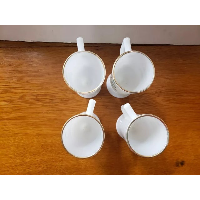 Set of 4 Vintage Milk Glass Gold Rim Irish Pedestal Shamrock Coffee Mugs For Sale - Image 4 of 5