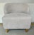 Stylish Noir Co. Modern Gray Slipper Chair, tan wood legs, showroom floor sample