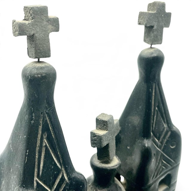 Vintage Mexican Barro Negro Black Clay Mission Church Cathedral Folk Art Pottery For Sale - Image 9 of 10