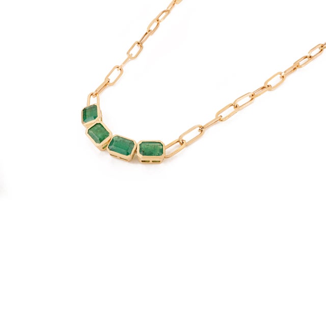 Not Yet Made - Made To Order 18k Gold 3.22 Carat Four Deep Emerald Paperclip Chain Necklace by VRJewels- 16 Inches For Sale - Image 5 of 14