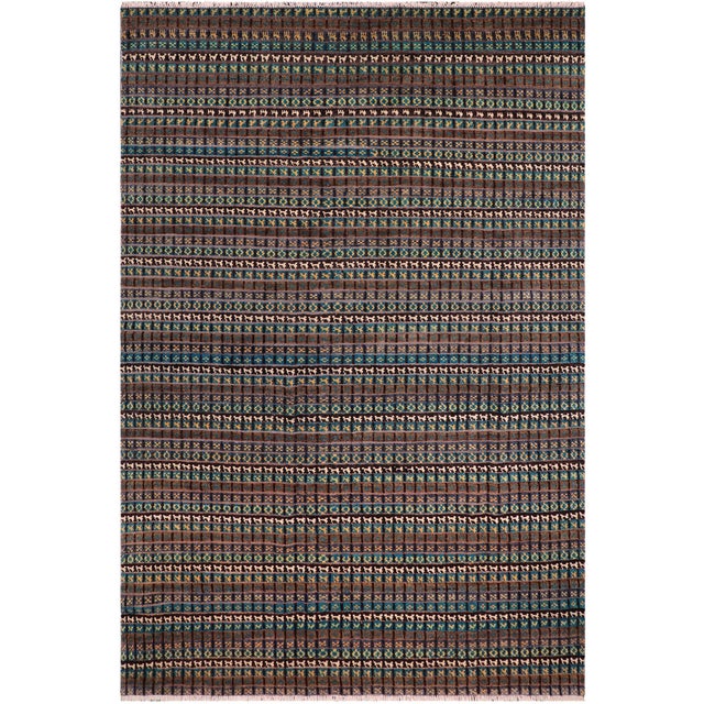 Boho Chic Blue/Beige High Low Wool Rug - 8'10'' X 12'5'' For Sale - Image 9 of 9