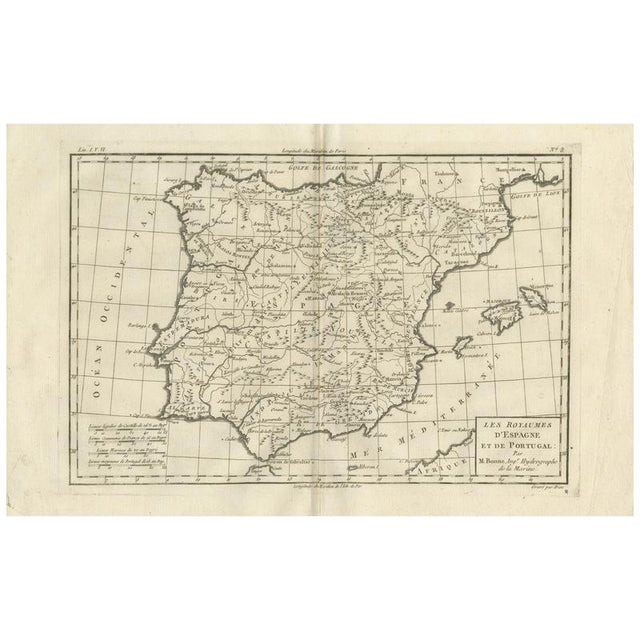 Spain and Portugal Map by Bonne, 1780 For Sale - Image 9 of 9
