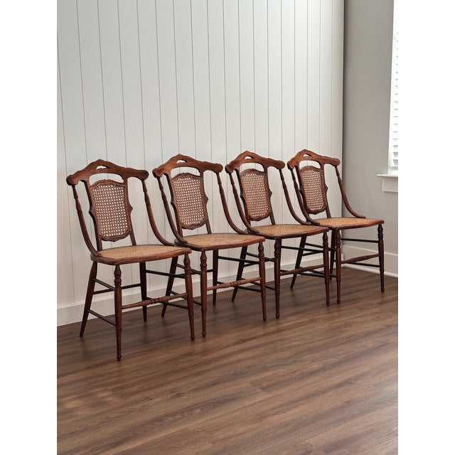 Victorian Era Antique Cane & Wood Dining Chairs, Set of 4 For Sale - Image 17 of 18