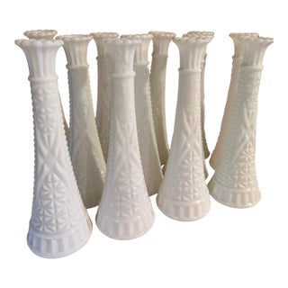 Set of 11, Vintage Anchor Hocking Starburst Milk Glass Vases For Sale