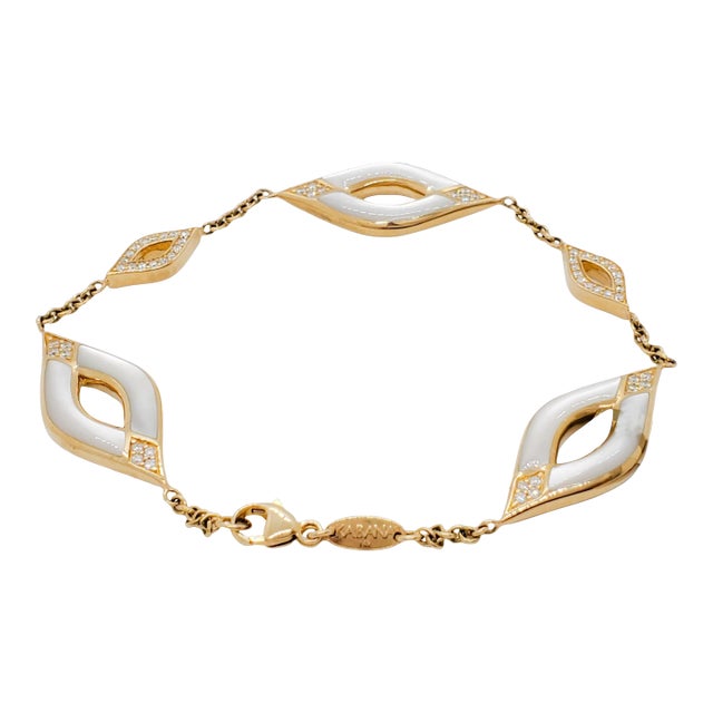 Estate Kabana White Mother of Pearl and Diamond Bracelet in 14k Yellow Gold For Sale