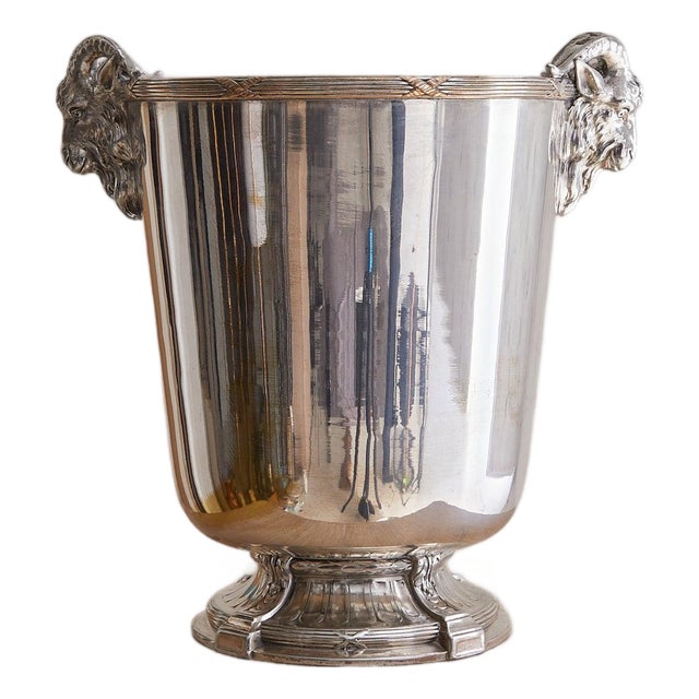 French Silver-Plated Ram Handle Champagne Bucket, 1960s For Sale