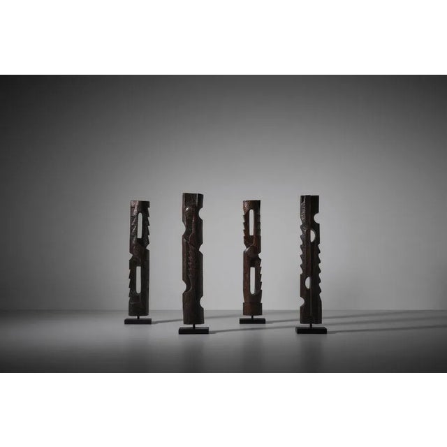 French Abstract Wooden Sculptures, 1970s, Set of 4 For Sale - Image 11 of 11